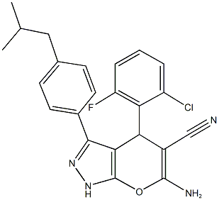 6-amino-4-(2-chloro-6-fluorophenyl)-3-(4-isobutylphenyl)-1,4-dihydropyrano[2,3-c]pyrazole-5-carbonitrile 结构式