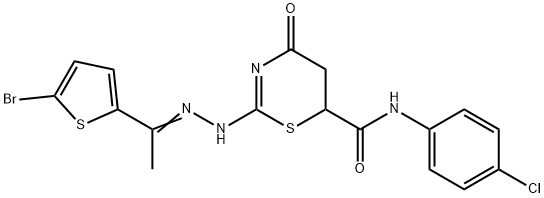 2-{[1-(5-bromo-2-thienyl)ethylidene]hydrazono}-N-(4-chlorophenyl)-4-oxo-1,3-thiazinane-6-carboxamide 结构式