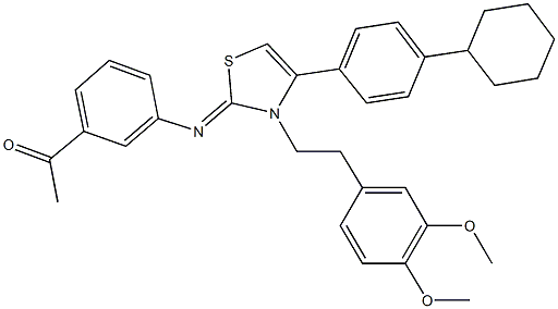 1-{3-[(4-(4-cyclohexylphenyl)-3-[2-(3,4-dimethoxyphenyl)ethyl]-1,3-thiazol-2(3H)-ylidene)amino]phenyl}ethanone 结构式