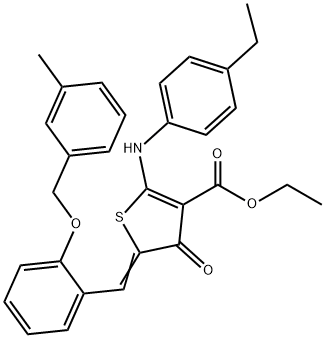 ethyl 2-(4-ethylanilino)-5-{2-[(3-methylbenzyl)oxy]benzylidene}-4-oxo-4,5-dihydro-3-thiophenecarboxylate 结构式