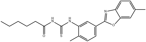 N-hexanoyl-N'-[2-methyl-5-(6-methyl-1,3-benzoxazol-2-yl)phenyl]thiourea 结构式