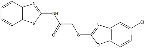 N-(1,3-benzothiazol-2-yl)-2-[(5-chloro-1,3-benzoxazol-2-yl)sulfanyl]acetamide 结构式