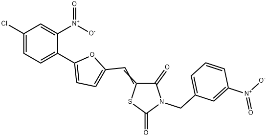 5-[(5-{4-chloro-2-nitrophenyl}-2-furyl)methylene]-3-{3-nitrobenzyl}-1,3-thiazolidine-2,4-dione 结构式