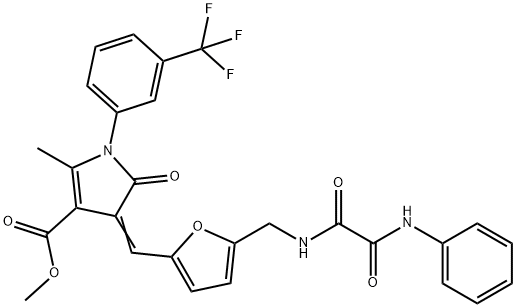 methyl 4-{[5-({[anilino(oxo)acetyl]amino}methyl)-2-furyl]methylene}-2-methyl-5-oxo-1-[3-(trifluoromethyl)phenyl]-4,5-dihydro-1H-pyrrole-3-carboxylate 结构式