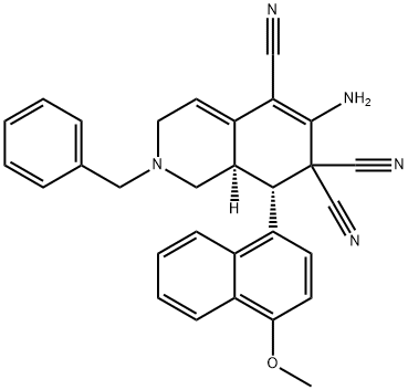 6-amino-2-benzyl-8-(4-methoxy-1-naphthyl)-2,3,8,8a-tetrahydro-5,7,7(1H)-isoquinolinetricarbonitrile 结构式