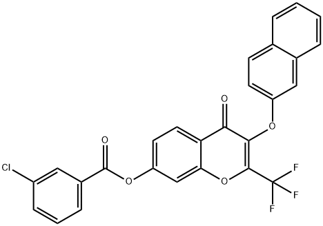 3-(2-naphthyloxy)-4-oxo-2-(trifluoromethyl)-4H-chromen-7-yl 3-chlorobenzoate 结构式