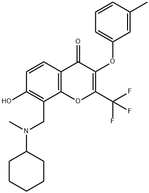 8-{[cyclohexyl(methyl)amino]methyl}-7-hydroxy-3-(3-methylphenoxy)-2-(trifluoromethyl)-4H-chromen-4-one 结构式