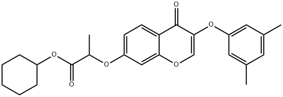 cyclohexyl 2-{[3-(3,5-dimethylphenoxy)-4-oxo-4H-chromen-7-yl]oxy}propanoate 结构式
