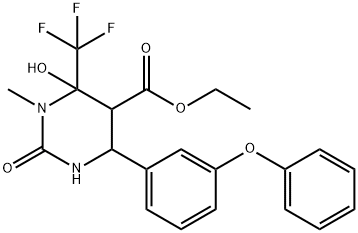 ethyl 6-hydroxy-1-methyl-2-oxo-4-(3-phenoxyphenyl)-6-(trifluoromethyl)hexahydro-5-pyrimidinecarboxylate 结构式