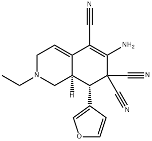 6-amino-2-ethyl-8-(3-furyl)-2,3,8,8a-tetrahydro-5,7,7(1H)-isoquinolinetricarbonitrile 结构式