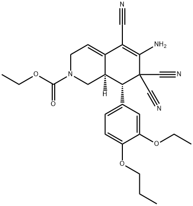 ethyl 6-amino-5,7,7-tricyano-8-(3-ethoxy-4-propoxyphenyl)-3,7,8,8a-tetrahydro-2(1H)-isoquinolinecarboxylate 结构式