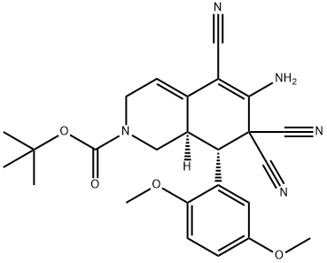 tert-butyl 6-amino-5,7,7-tricyano-8-(2,5-dimethoxyphenyl)-3,7,8,8a-tetrahydro-2(1H)-isoquinolinecarboxylate 结构式