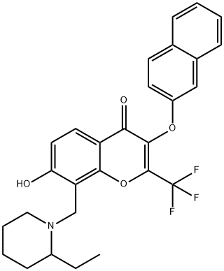 8-[(2-ethyl-1-piperidinyl)methyl]-7-hydroxy-3-(2-naphthyloxy)-2-(trifluoromethyl)-4H-chromen-4-one 结构式