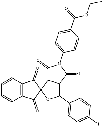 ethyl 4-(1-(4-iodophenyl)-1',3',4,6(2'H)-tetraoxo-1,3,3a,6a-tetrahydrospiro(1H-furo[3,4-c]pyrrole-3,2'-(1'H)-indene)-5(3H)-yl)benzoate 结构式