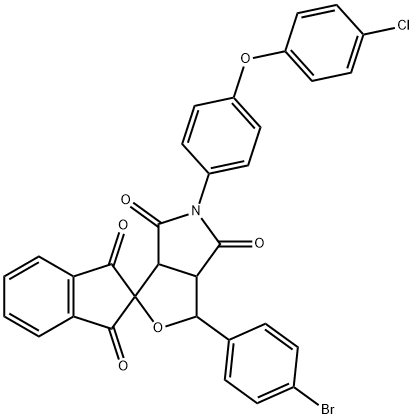 1-(4-bromophenyl)-5-[4-(4-chlorophenoxy)phenyl]-3a,6a-dihydrosprio[1H-furo[3,4-c]pyrrole-3,2'-(1'H)-indene]-1',3',4,6(2'H,3H,5H)-tetrone 结构式