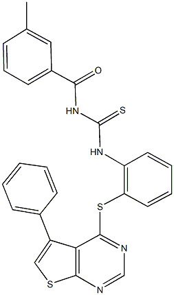 N-(3-methylbenzoyl)-N'-{2-[(5-phenylthieno[2,3-d]pyrimidin-4-yl)sulfanyl]phenyl}thiourea 结构式