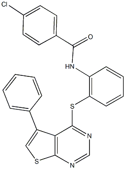 4-chloro-N-{2-[(5-phenylthieno[2,3-d]pyrimidin-4-yl)sulfanyl]phenyl}benzamide 结构式