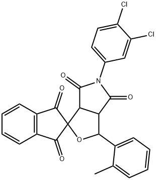 5-(3,4-dichlorophenyl)-1-(2-methylphenyl)dihydrospiro(1H-furo[3,4-c]pyrrole-3,2'-[1'H]-indene-)-1',3',4,6(2'H,3H,5H)-tetrone 结构式