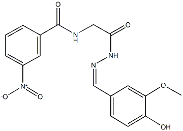 N-{2-[2-(4-hydroxy-3-methoxybenzylidene)hydrazino]-2-oxoethyl}-3-nitrobenzamide 结构式