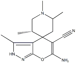 6-amino-5-cyano-3-methyl-2,4-dihydro-1',2',5'-trimethylspiro[pyrano[2,3-c]pyrazole-4,4'-piperidine] 结构式