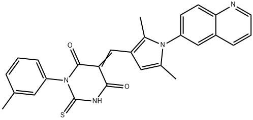 5-{[2,5-dimethyl-1-(6-quinolinyl)-1H-pyrrol-3-yl]methylene}-1-(3-methylphenyl)-2-thioxodihydro-4,6(1H,5H)-pyrimidinedione 结构式