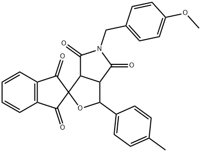 5-(4-methoxybenzyl)-1-(4-methylphenyl)-3a,6a-dihydrosprio[1H-furo[3,4-c]pyrrole-3,2'-(1'H)-indene]-1',3',4,6(2'H,3H,5H)-tetrone 结构式