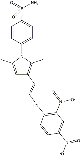 4-[3-(2-{2,4-bisnitrophenyl}carbohydrazonoyl)-2,5-dimethyl-1H-pyrrol-1-yl]benzenesulfonamide 结构式