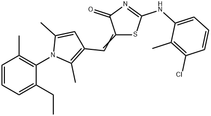 2-[(3-chloro-2-methylphenyl)imino]-5-{[1-(2-ethyl-6-methylphenyl)-2,5-dimethyl-1H-pyrrol-3-yl]methylene}-1,3-thiazolidin-4-one 结构式