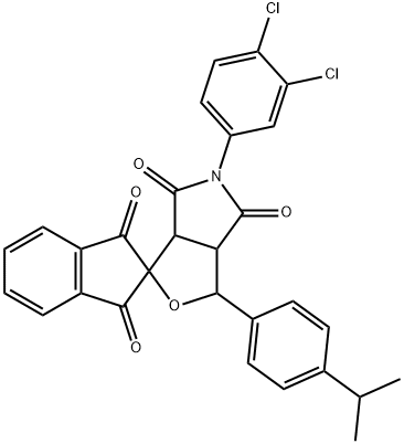 1-(4-isopropylphenyl)-5-(3,4-dichlorophenyl)-3a,6a-dihydrospiro(1H-furo[3,4-c]pyrrole-3,2'-[1'H]-indene)-1',3',4,6(2'H,3H,5H)-tetrone 结构式