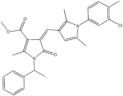 methyl 4-{[1-(3-chloro-4-methylphenyl)-2,5-dimethyl-1H-pyrrol-3-yl]methylene}-2-methyl-5-oxo-1-(1-phenylethyl)-4,5-dihydro-1H-pyrrole-3-carboxylate 结构式