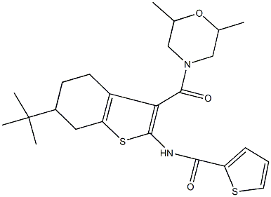 N-{6-tert-butyl-3-[(2,6-dimethyl-4-morpholinyl)carbonyl]-4,5,6,7-tetrahydro-1-benzothien-2-yl}-2-thiophenecarboxamide 结构式