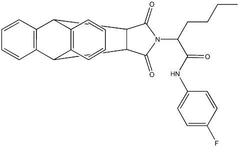 2-(16,18-dioxo-17-azapentacyclo[6.6.5.0~2,7~.0~9,14~.0~15,19~]nonadeca-2,4,6,9,11,13-hexaen-17-yl)-N-(4-fluorophenyl)hexanamide 结构式