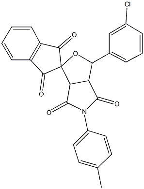 5-(4-methylphenyl)-1-(3-chlorophenyl)dihydro-1',3',4,6(2'H,3H,5H)-tetraoxospiro(1H-furo[3,4-c]pyrrole-3,2'-[1'H]-indene) 结构式