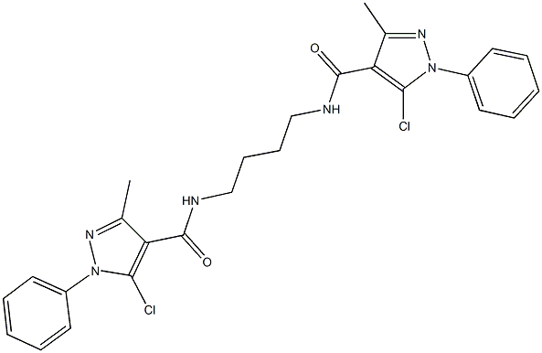 5-chloro-N-(4-{[(5-chloro-3-methyl-1-phenyl-1H-pyrazol-4-yl)carbonyl]amino}butyl)-3-methyl-1-phenyl-1H-pyrazole-4-carboxamide 结构式