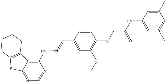 N-(3,5-dimethylphenyl)-2-{2-methoxy-4-[2-(5,6,7,8-tetrahydro[1]benzothieno[2,3-d]pyrimidin-4-yl)carbohydrazonoyl]phenoxy}acetamide 结构式