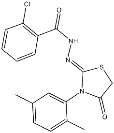 2-chloro-N'-[3-(2,5-dimethylphenyl)-4-oxo-1,3-thiazolidin-2-ylidene]benzohydrazide 结构式