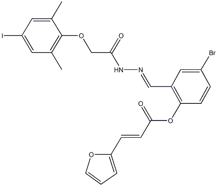 4-bromo-2-{2-[(4-iodo-2,6-dimethylphenoxy)acetyl]carbohydrazonoyl}phenyl 3-(2-furyl)acrylate 结构式