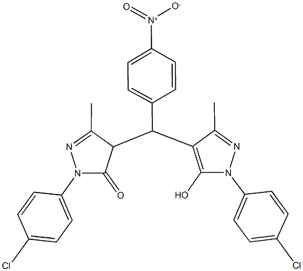 2-(4-chlorophenyl)-4-([1-(4-chlorophenyl)-5-hydroxy-3-methyl-1H-pyrazol-4-yl]{4-nitrophenyl}methyl)-5-methyl-2,4-dihydro-3H-pyrazol-3-one 结构式