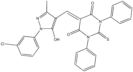 5-{[1-(3-chlorophenyl)-5-hydroxy-3-methyl-1H-pyrazol-4-yl]methylene}-1,3-diphenyl-2-thioxodihydro-4,6(1H,5H)-pyrimidinedione 结构式
