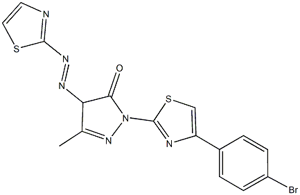 2-[4-(4-bromophenyl)-1,3-thiazol-2-yl]-5-methyl-4-(1,3-thiazol-2-yldiazenyl)-2,4-dihydro-3H-pyrazol-3-one 结构式