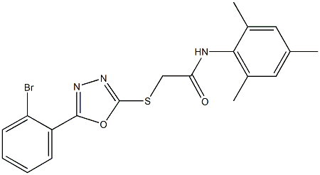 2-{[5-(2-bromophenyl)-1,3,4-oxadiazol-2-yl]sulfanyl}-N-mesitylacetamide 结构式