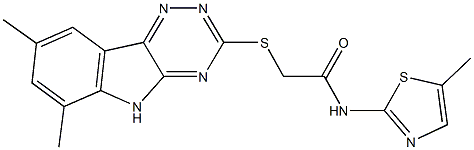 2-[(6,8-dimethyl-5H-[1,2,4]triazino[5,6-b]indol-3-yl)sulfanyl]-N-(5-methyl-1,3-thiazol-2-yl)acetamide 结构式