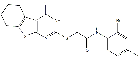 N-(2-bromo-4-methylphenyl)-2-[(4-oxo-3,4,5,6,7,8-hexahydro[1]benzothieno[2,3-d]pyrimidin-2-yl)sulfanyl]acetamide 结构式