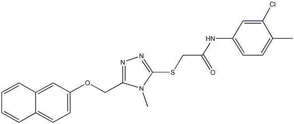 N-(3-chloro-4-methylphenyl)-2-({4-methyl-5-[(2-naphthyloxy)methyl]-4H-1,2,4-triazol-3-yl}sulfanyl)acetamide 结构式