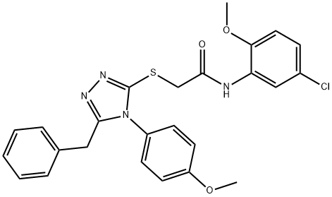 2-{[5-benzyl-4-(4-methoxyphenyl)-4H-1,2,4-triazol-3-yl]sulfanyl}-N-(5-chloro-2-methoxyphenyl)acetamide 结构式