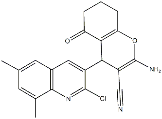 2-amino-4-(2-chloro-6,8-dimethyl-3-quinolinyl)-5-oxo-5,6,7,8-tetrahydro-4H-chromene-3-carbonitrile 结构式