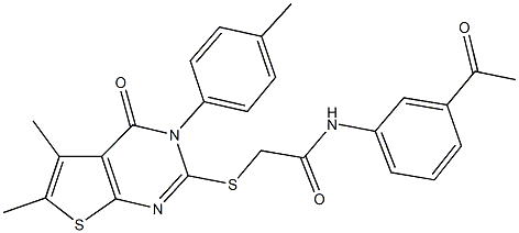 N-(3-acetylphenyl)-2-{[5,6-dimethyl-3-(4-methylphenyl)-4-oxo-3,4-dihydrothieno[2,3-d]pyrimidin-2-yl]sulfanyl}acetamide 结构式