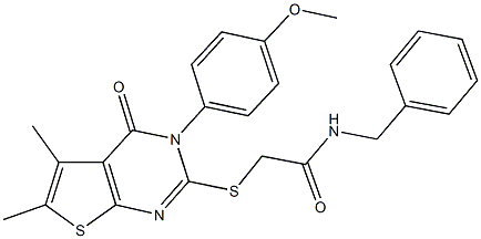 N-benzyl-2-{[3-(4-methoxyphenyl)-5,6-dimethyl-4-oxo-3,4-dihydrothieno[2,3-d]pyrimidin-2-yl]sulfanyl}acetamide 结构式