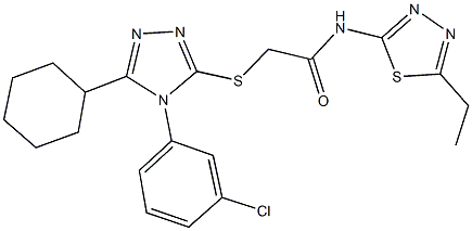 2-{[4-(3-chlorophenyl)-5-cyclohexyl-4H-1,2,4-triazol-3-yl]sulfanyl}-N-(5-ethyl-1,3,4-thiadiazol-2-yl)acetamide 结构式