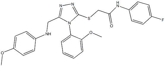 N-(4-fluorophenyl)-2-{[5-[(4-methoxyanilino)methyl]-4-(2-methoxyphenyl)-4H-1,2,4-triazol-3-yl]sulfanyl}acetamide 结构式